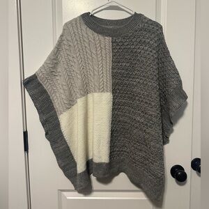 Gray and Cream Women's Sweater Poncho size XL